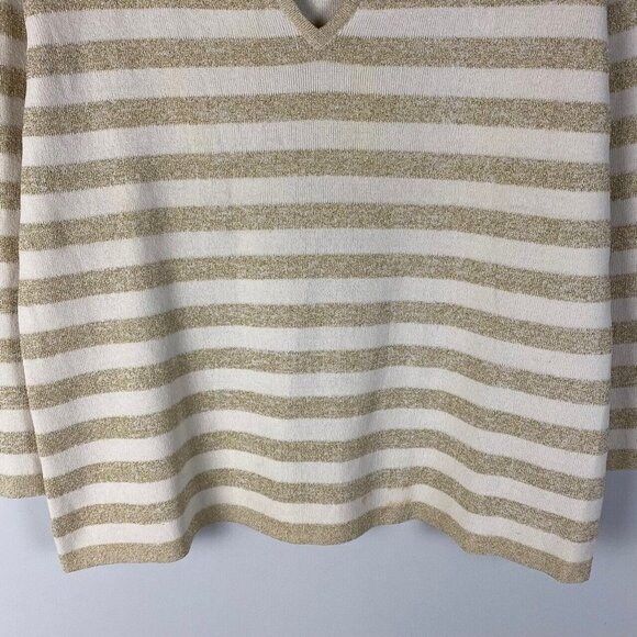 Chicos Sweater Womens 3 US XL Silk Blend Gold Metallic Sparkle Notch V Neck - Picture 3 of 8